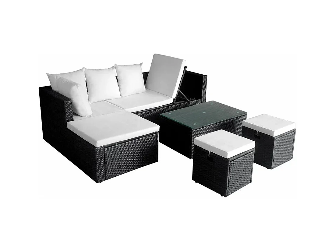 Salon de jardin 4 pcs avec coussins Résine tressée Noir 22