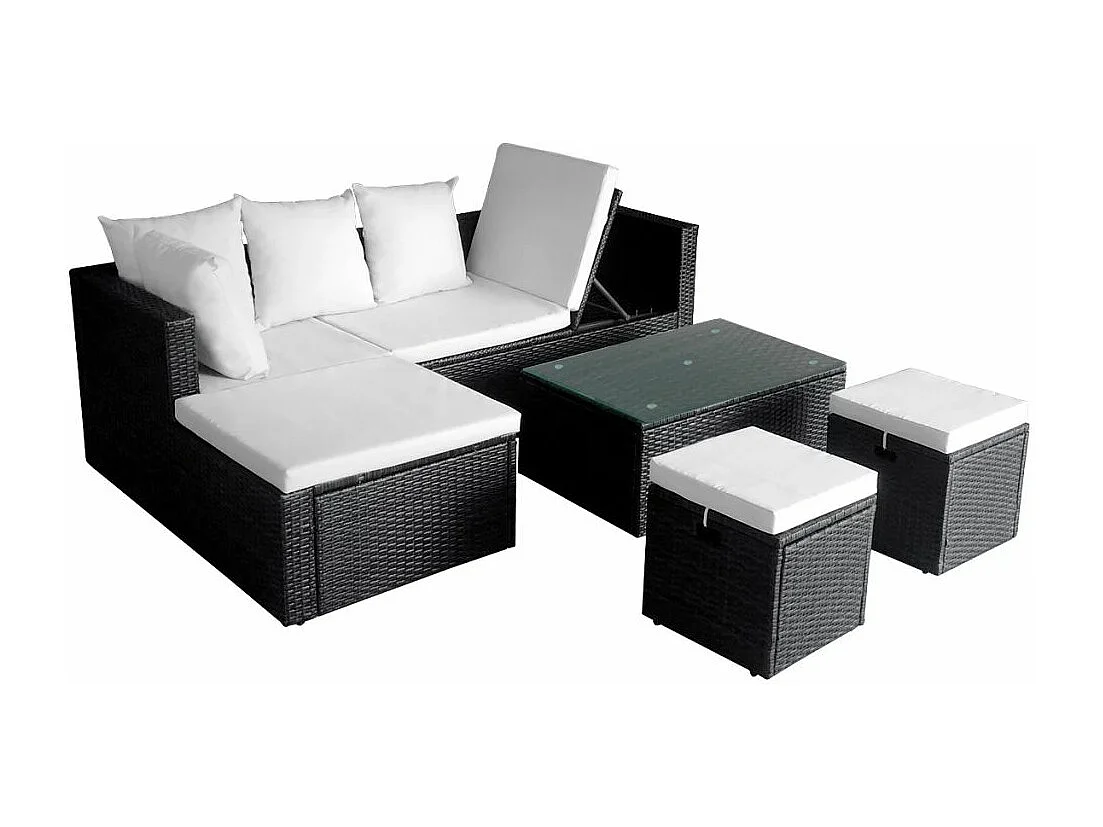 Salon de jardin 4 pcs avec coussins Résine tressée Noir 22
