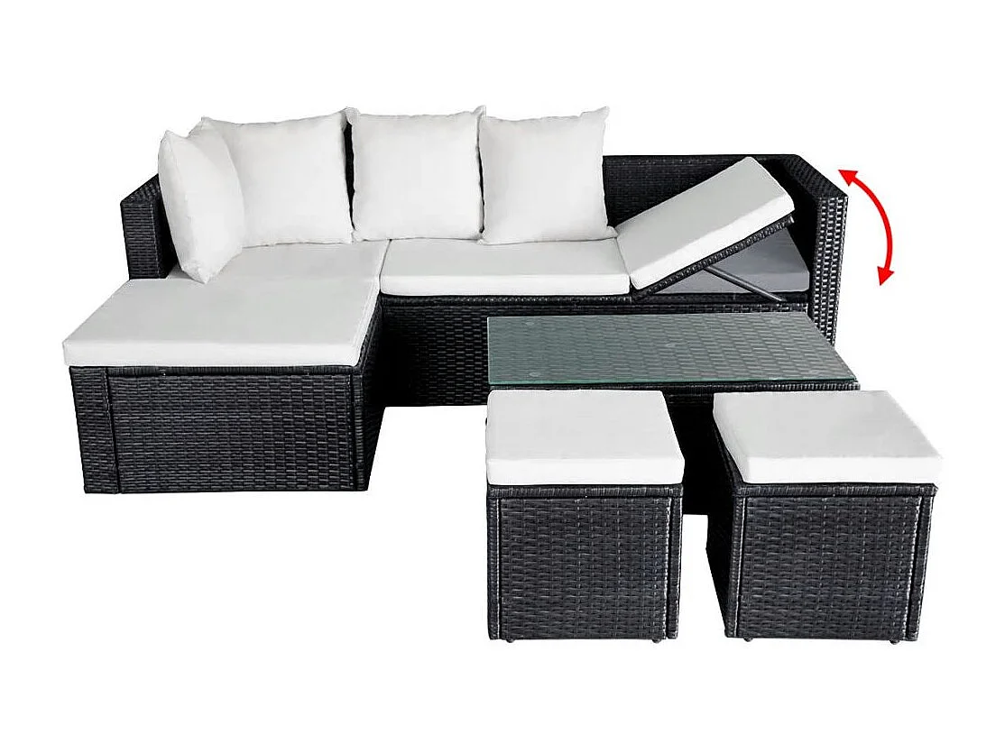 Salon de jardin 4 pcs avec coussins Résine tressée Noir 22