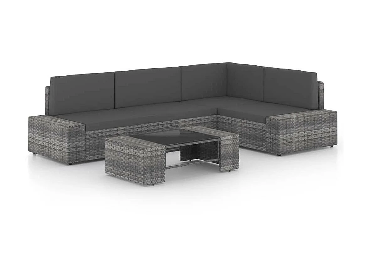 Salon de jardin 5 pcs avec coussins Gris Résine tressée 4