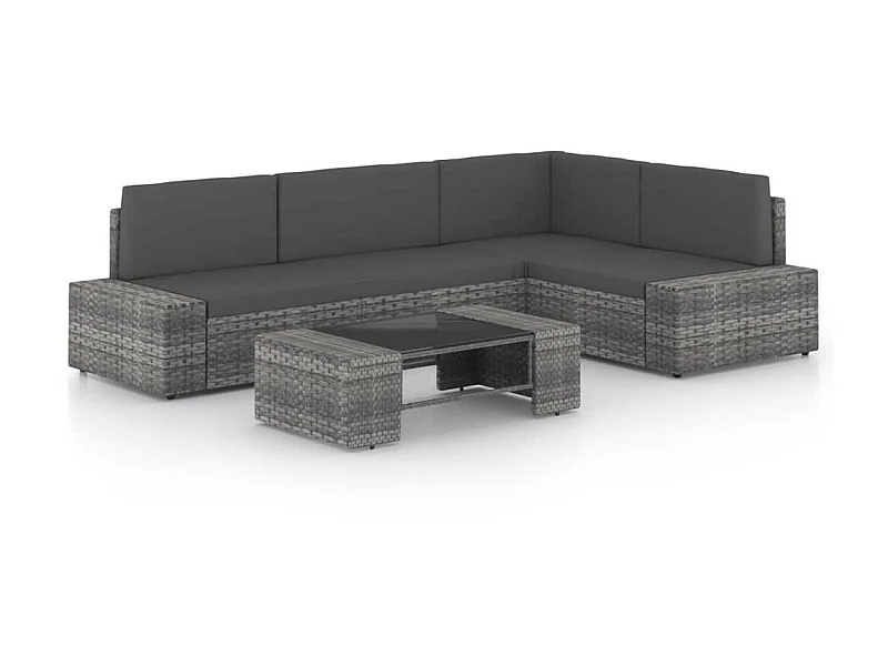 Salon de jardin 5 pcs avec coussins Gris Résine tressée 4