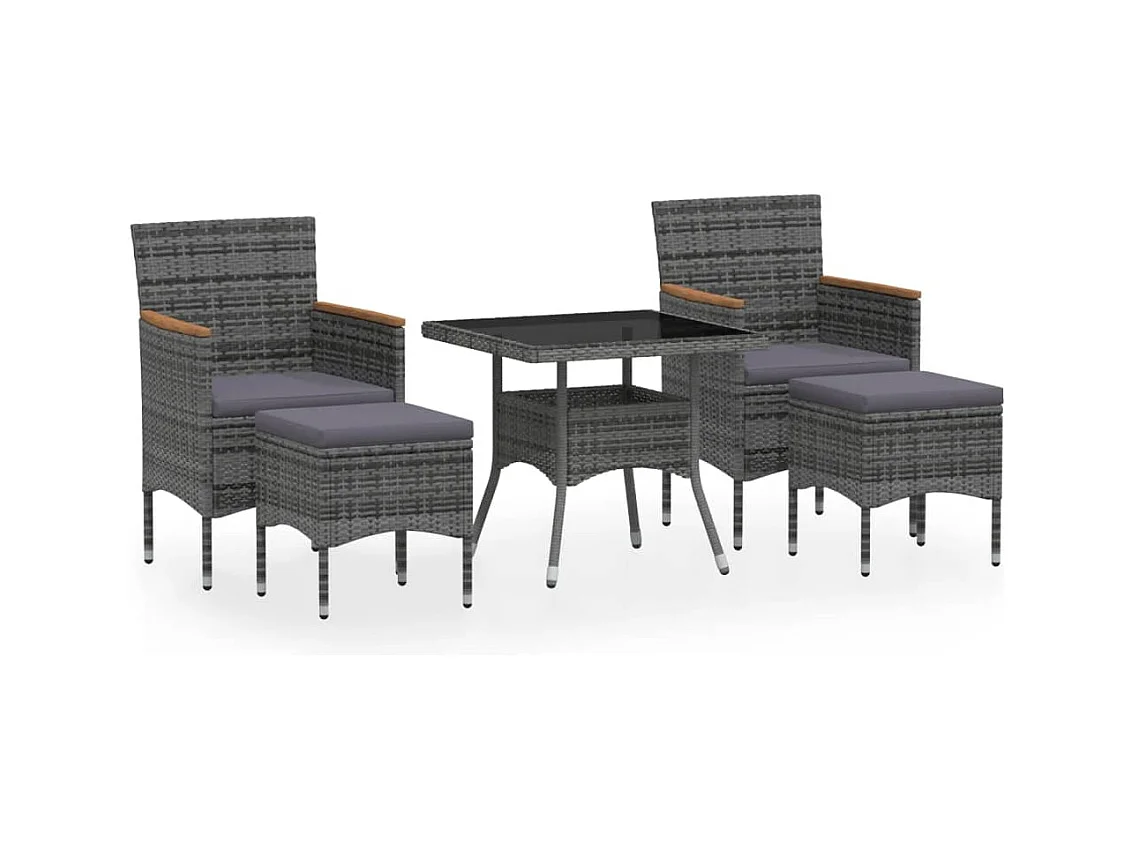 Meubles à dîner jardin 5pcs Résine tressée et verre trempé Gris