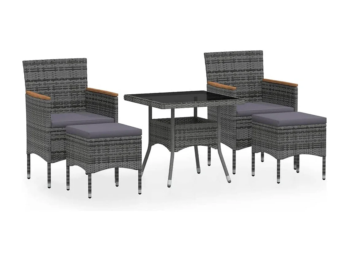 Meubles à dîner jardin 5pcs Résine tressée et verre trempé Gris