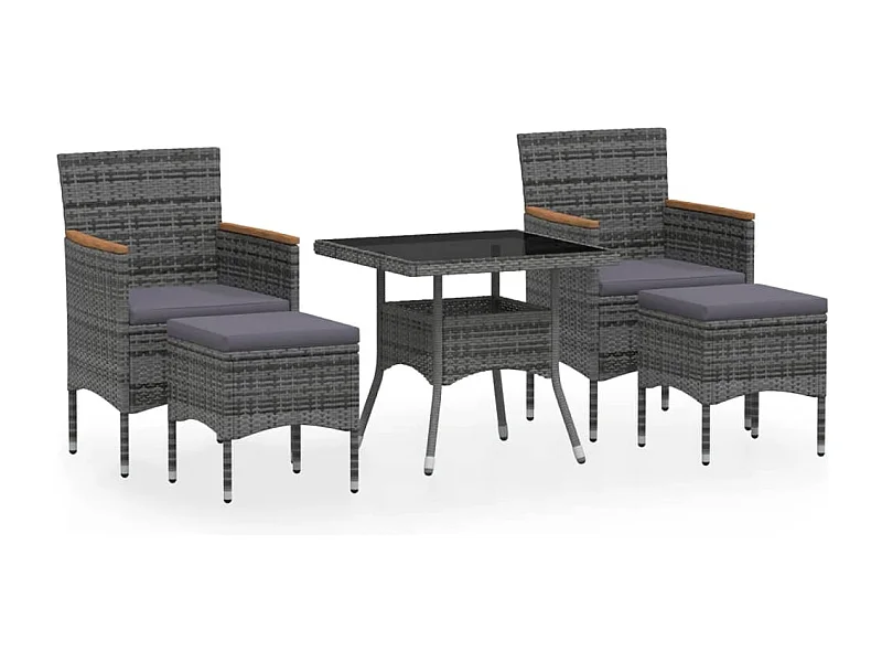 Meubles à dîner jardin 5pcs Résine tressée et verre trempé Gris