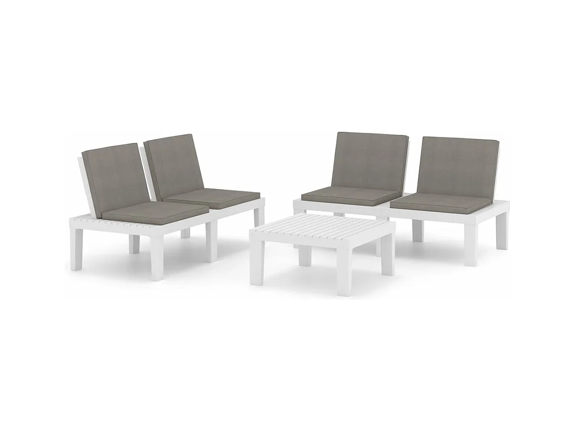 Salon de jardin 3 pcs avec coussins Plastique Blanc 2