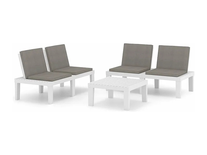 Salon de jardin 3 pcs avec coussins Plastique Blanc 2