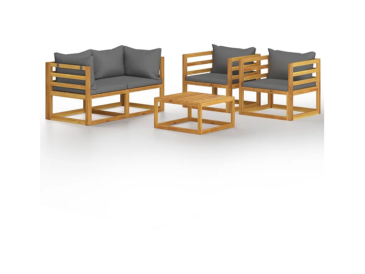 Salon de jardin 5 pcs avec coussin Bois d'acacia solide 9