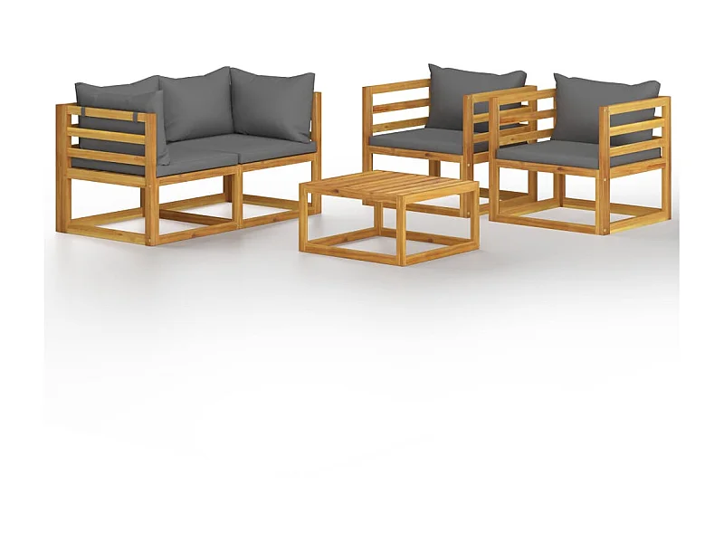 Salon de jardin 5 pcs avec coussin Bois d'acacia solide 9