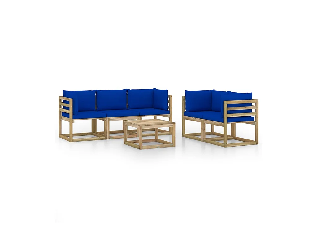 Salon de jardin 6 pcs avec coussins bleu 3