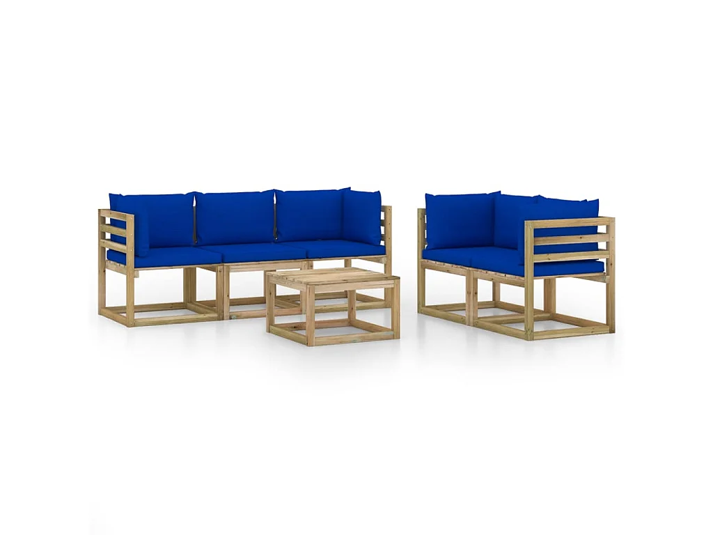 Salon de jardin 6 pcs avec coussins bleu 3
