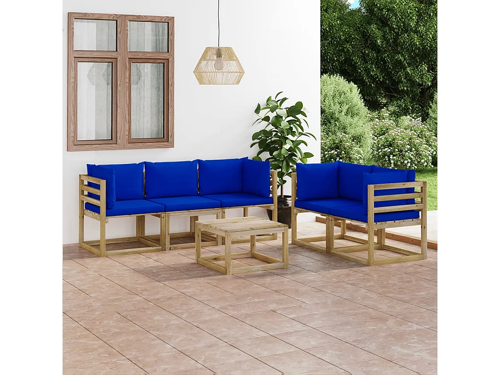 Salon de jardin 6 pcs avec coussins bleu 3