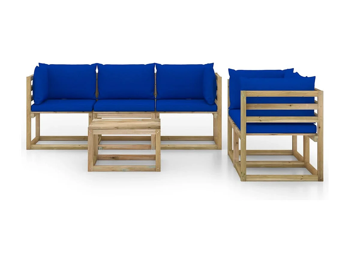 Salon de jardin 6 pcs avec coussins bleu 3
