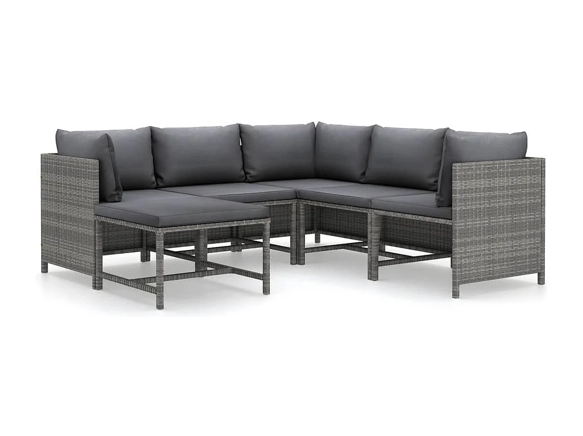 Salon de jardin 6 pcs avec coussins Résine tressée Gris 4