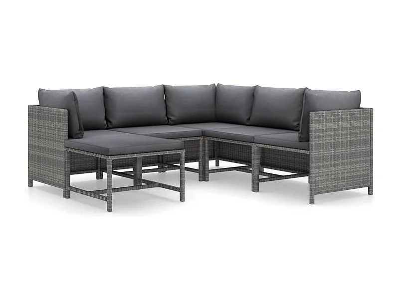 Salon de jardin 6 pcs avec coussins Résine tressée Gris 4