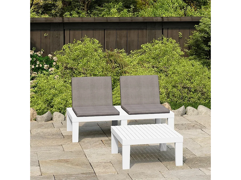 Salon de jardin 2 pcs avec coussins Plastique Blanc