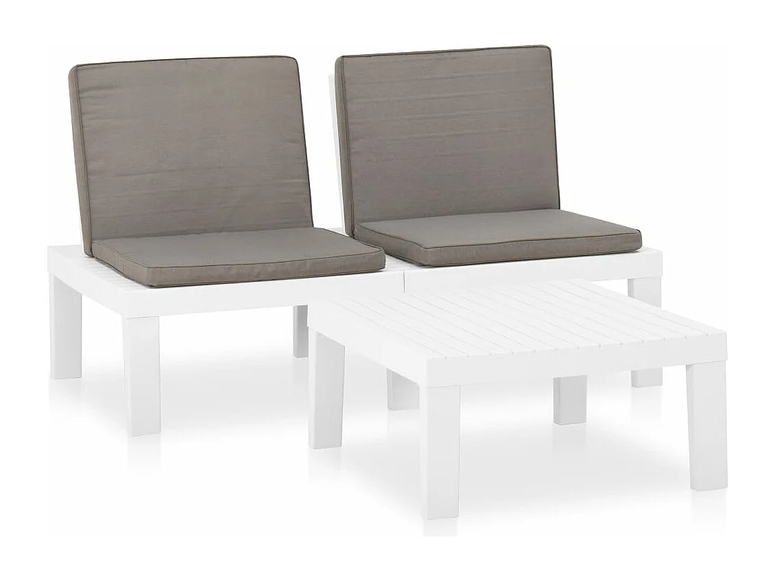 Salon de jardin 2 pcs avec coussins Plastique Blanc