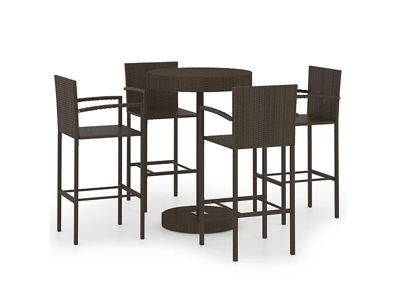 Ensemble de bar de jardin 5 pcs Résine tressée Marron 2
