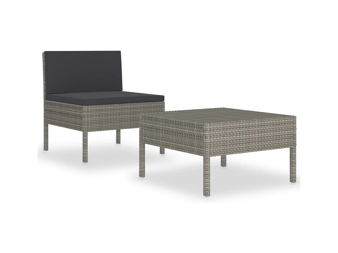 Salon de jardin 2 pcs avec coussins Résine tressée Gris 5