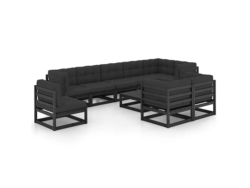 Salon de jardin 10 pcs avec coussins Bois de pin massif 15