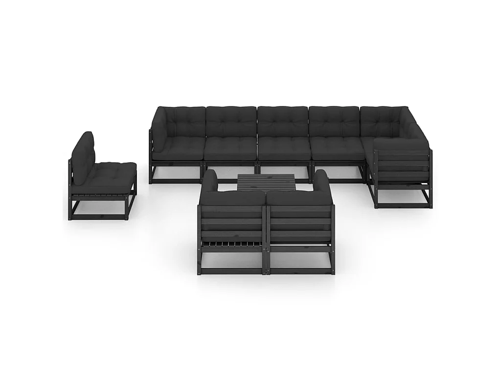 Salon de jardin 10 pcs avec coussins Bois de pin massif 15