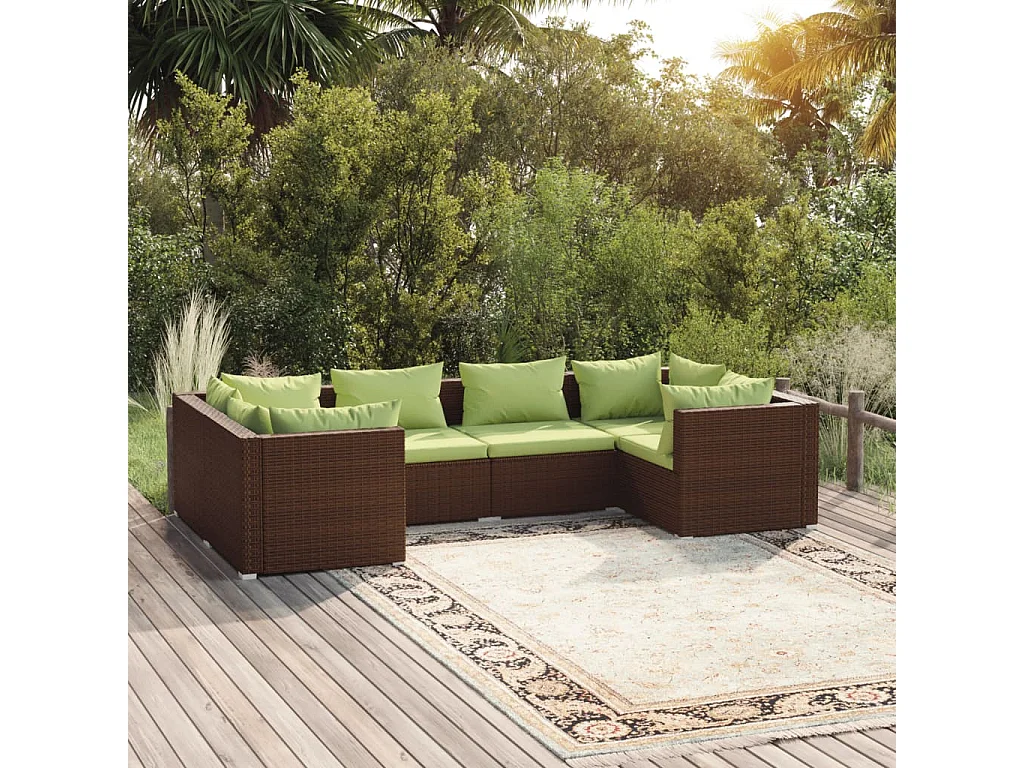 Salon de jardin 6 pcs avec coussins Résine tressée Marron 12