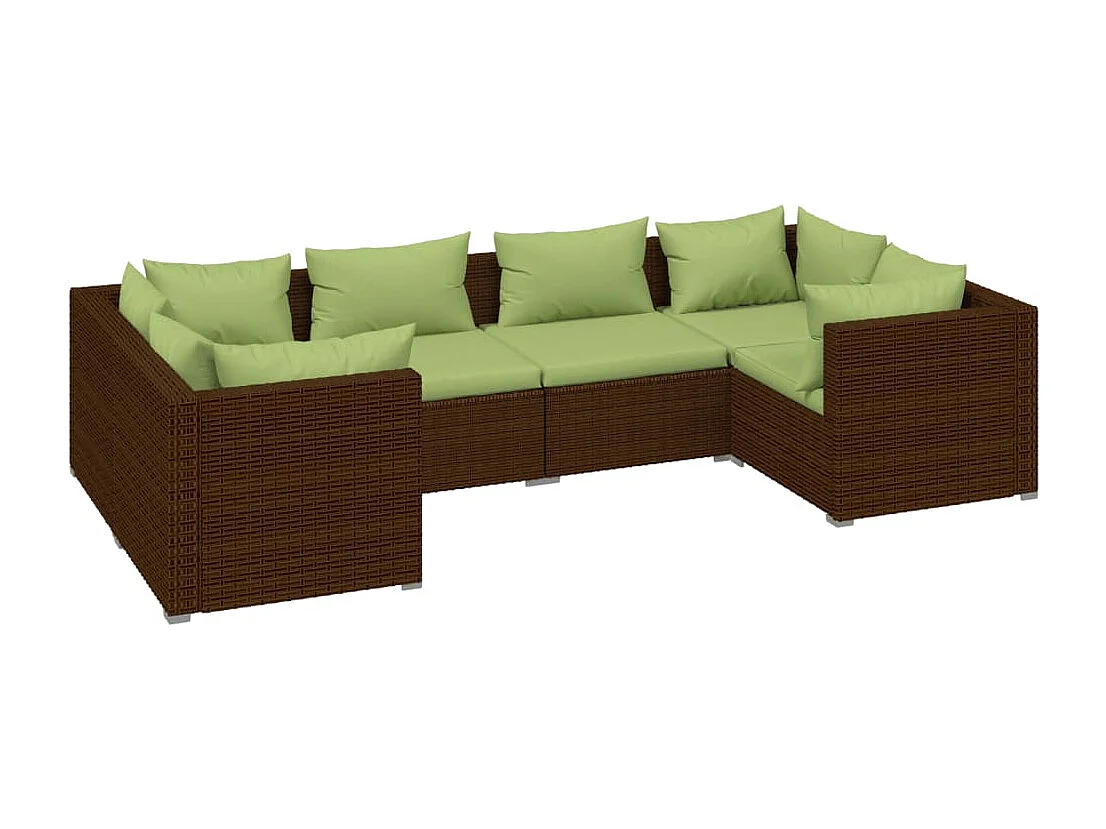 Salon de jardin 6 pcs avec coussins Résine tressée Marron 12