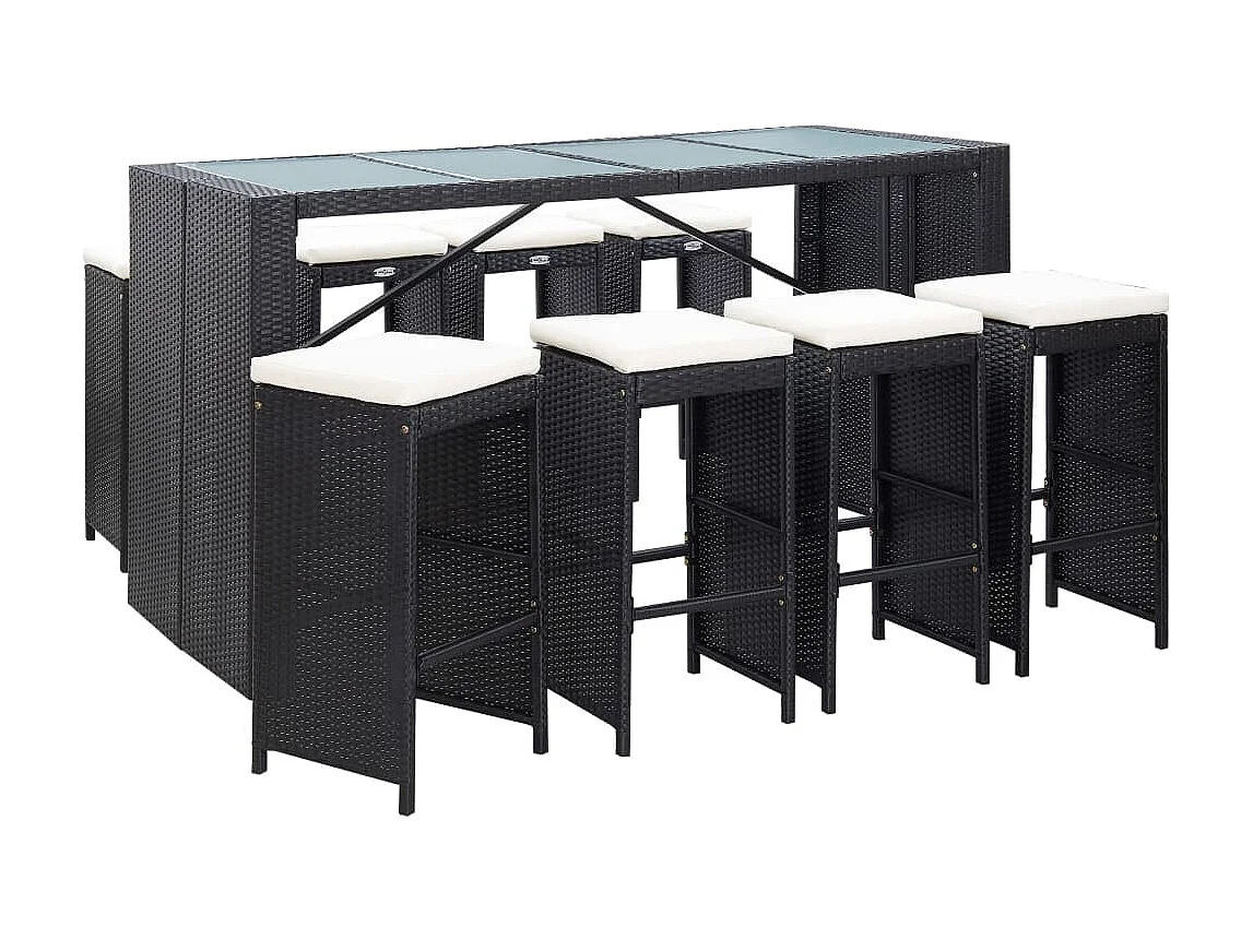Ensemble de bar d'extérieur 9 pcs Résine tressée Noir