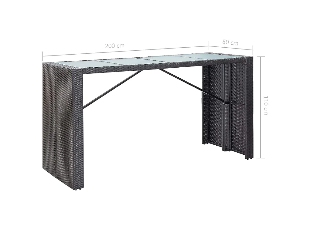 Ensemble de bar d'extérieur 9 pcs Résine tressée Noir