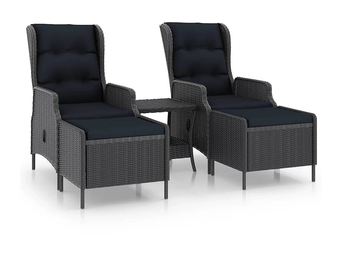 Salon de jardin 3 pcs avec coussins Résine tressée Gris foncé 5