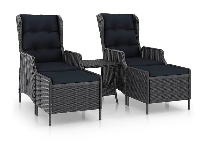 Salon de jardin 3 pcs avec coussins Résine tressée Gris foncé 5