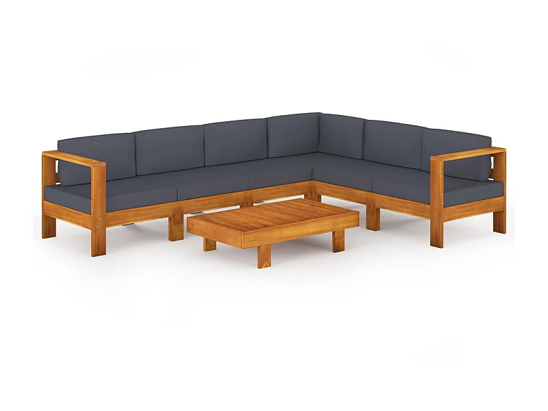 Salon de jardin 7 pcs avec coussins gris foncé Bois d'acacia 3