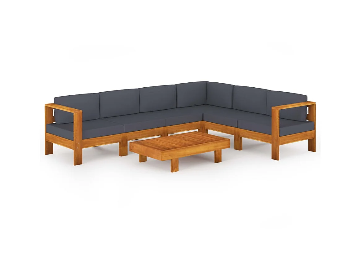 Salon de jardin 7 pcs avec coussins gris foncé Bois d'acacia 3