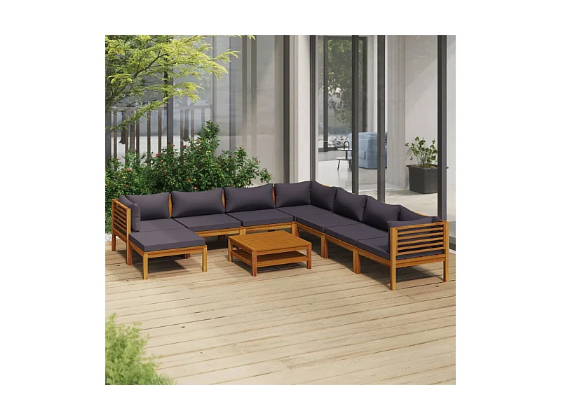 Salon de jardin 9 pcs avec coussin Bois d'acacia solide 5