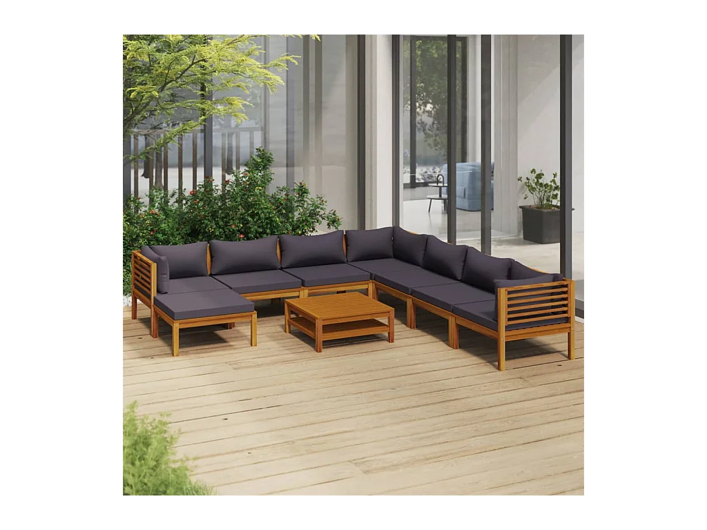 Salon de jardin 9 pcs avec coussin Bois d'acacia solide 5