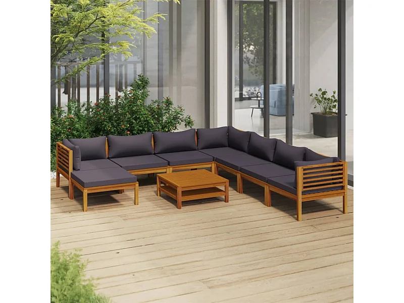 Salon de jardin 9 pcs avec coussin Bois d'acacia solide 5