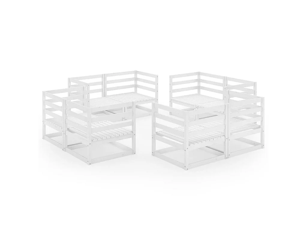 Salon de jardin 8 pcs Blanc Bois de pin massif 2