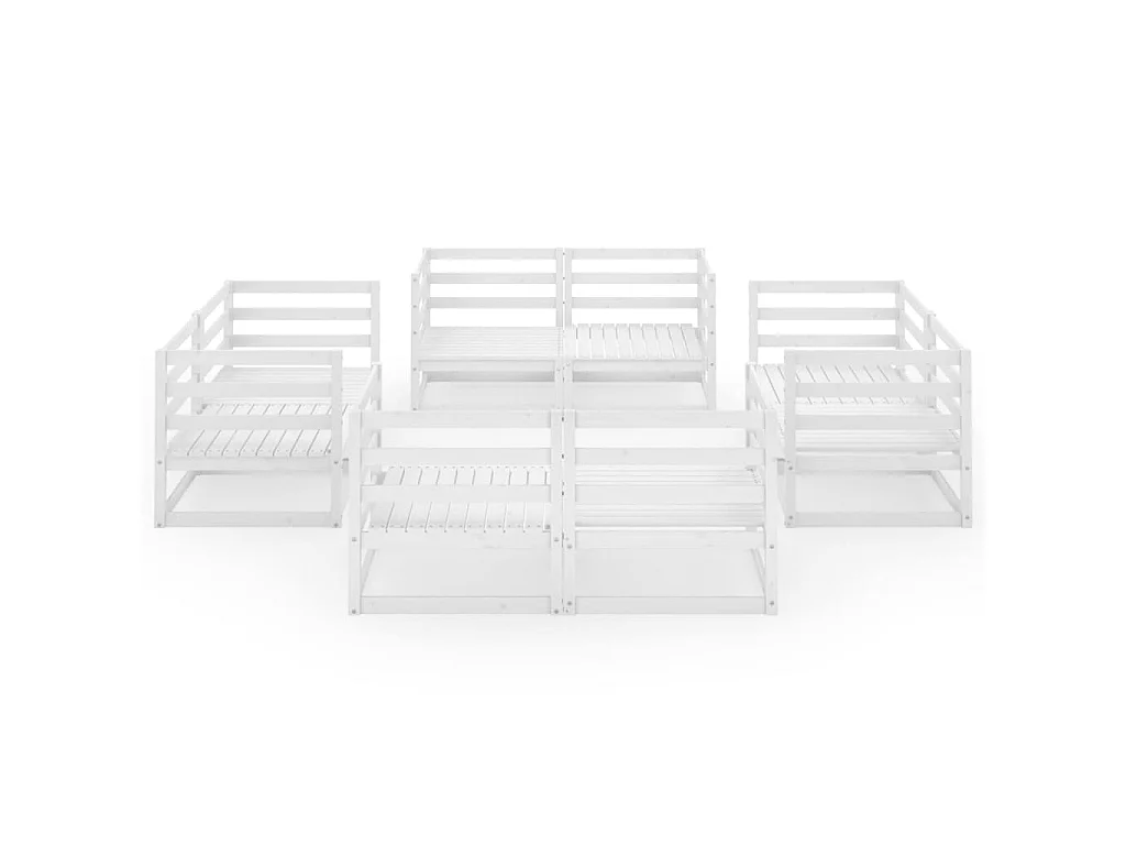 Salon de jardin 8 pcs Blanc Bois de pin massif 2