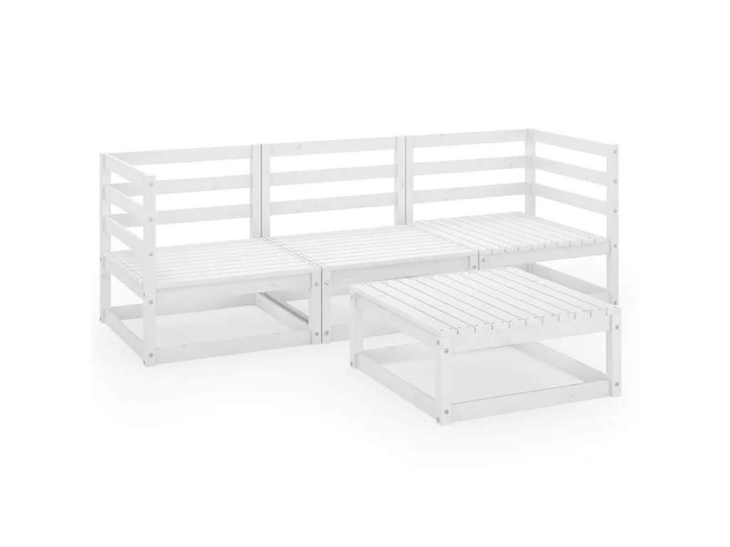 Salon de jardin 4 pcs Blanc Bois de pin massif 3