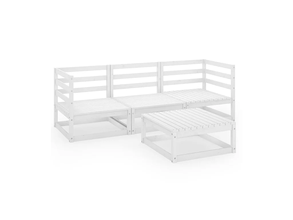 Salon de jardin 4 pcs Blanc Bois de pin massif 3