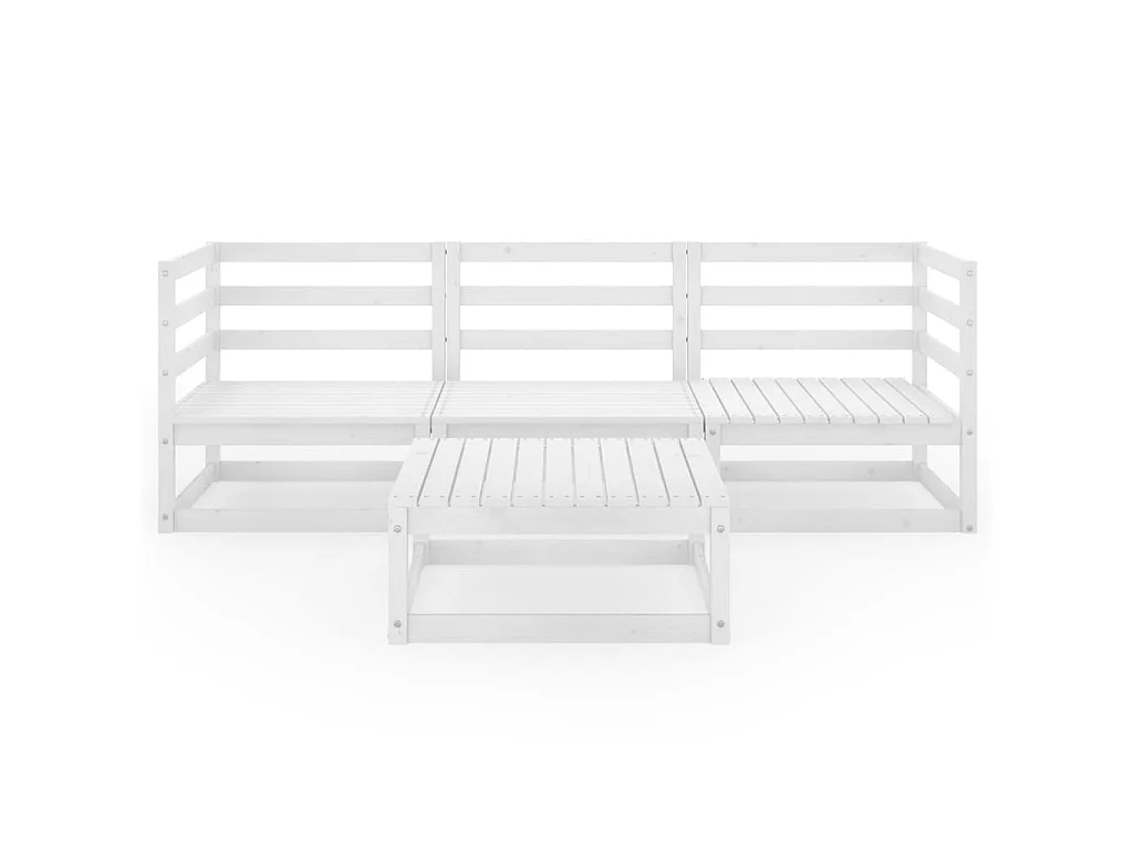 Salon de jardin 4 pcs Blanc Bois de pin massif 3
