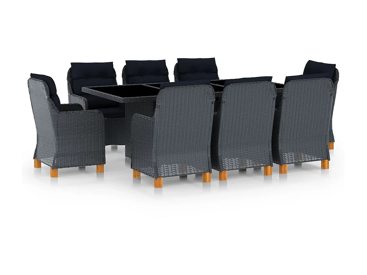 Mobilier à dîner 9 pcs avec coussins Résine tressée Gris foncé 6