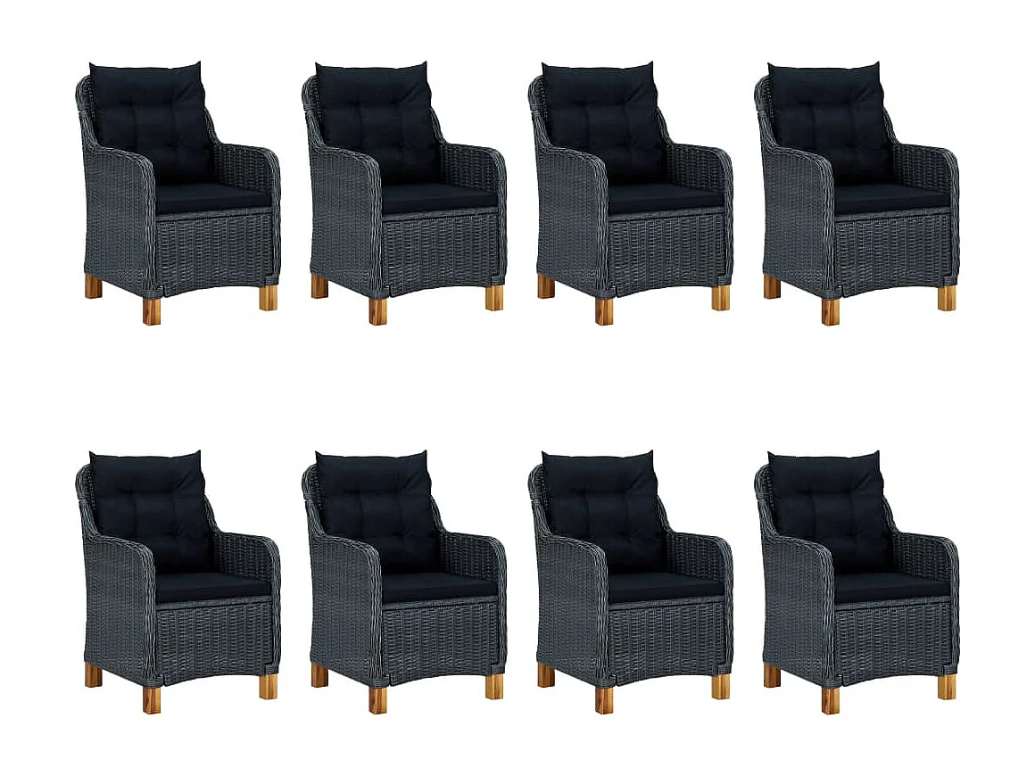 Mobilier à dîner 9 pcs avec coussins Résine tressée Gris foncé 6
