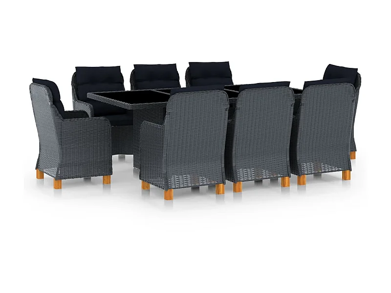Mobilier à dîner 9 pcs avec coussins Résine tressée Gris foncé 6