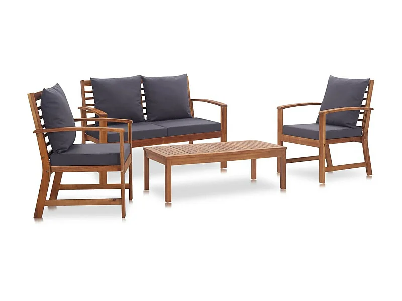 Salon de jardin 4 pcs avec coussins Bois d'acacia solide 10