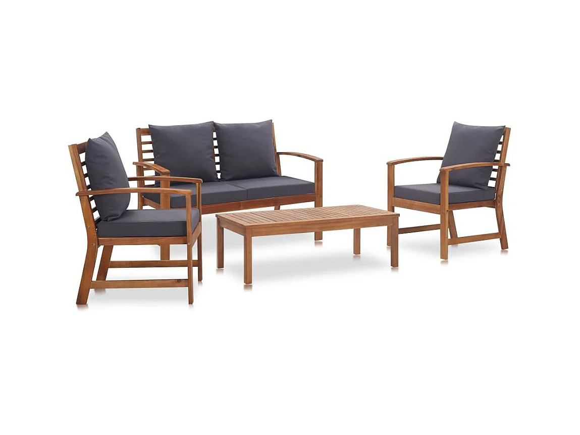 Salon de jardin 4 pcs avec coussins Bois d'acacia solide 10