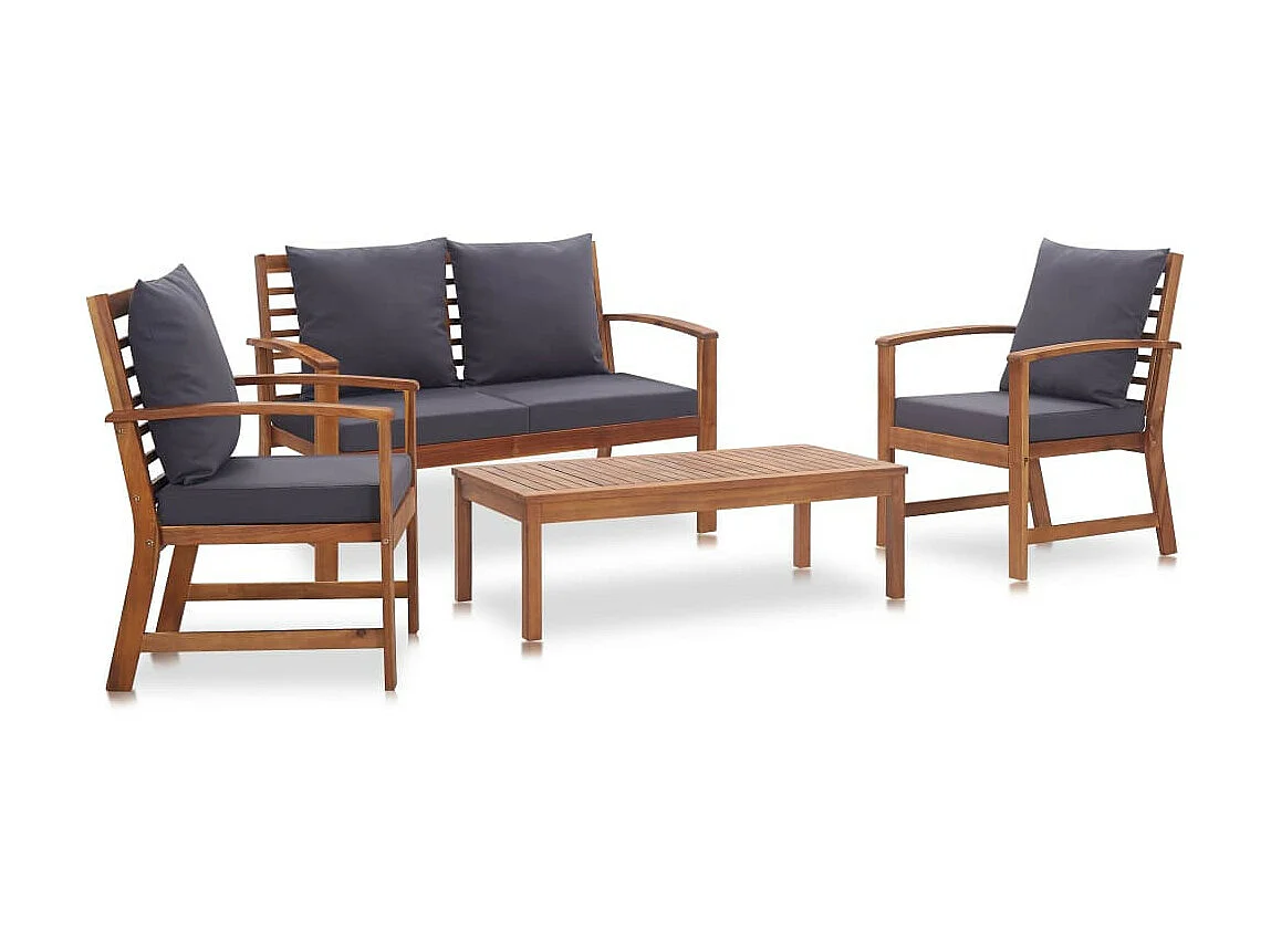 Salon de jardin 4 pcs avec coussins Bois d'acacia solide 10