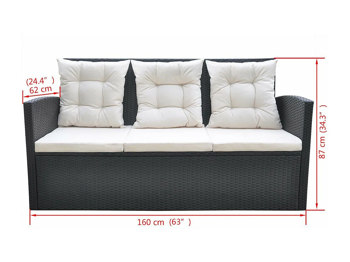 Mobilier à dîner de jardin 6pcs et coussins Résine tressée Noir