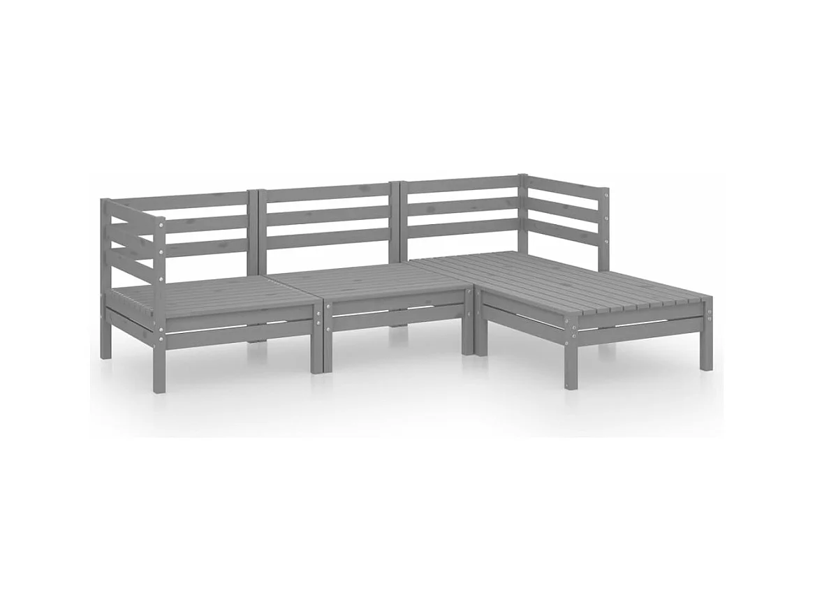 Salon de jardin 4 pcs Bois de pin massif Gris 2