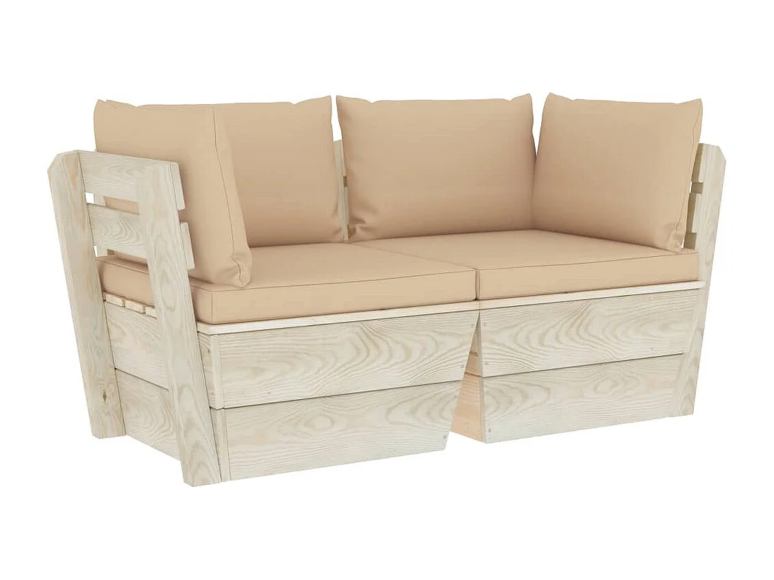 Canapé palette à 2 places de jardin avec coussins Bois d'épicéa 6