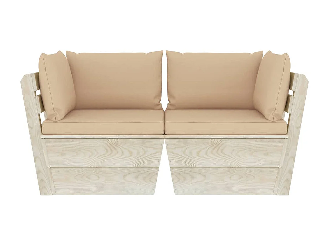 Canapé palette à 2 places de jardin avec coussins Bois d'épicéa 6